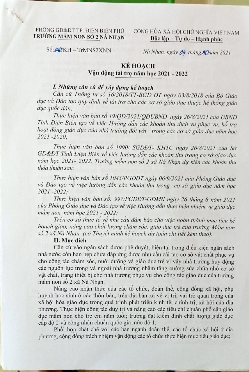 Công khai kế hoạch vận động tài trợ của trường
